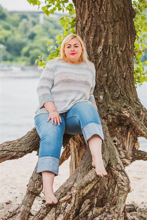 Plus Size Blonde Woman At Beach Lifestyle Stock Photo Image Of Large