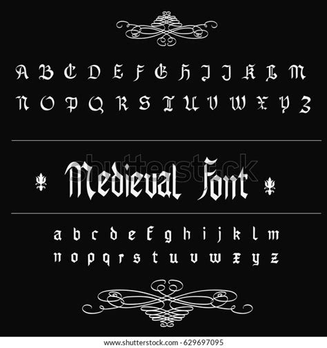 Medieval Gothic Font White Vector Font Isolated On Black