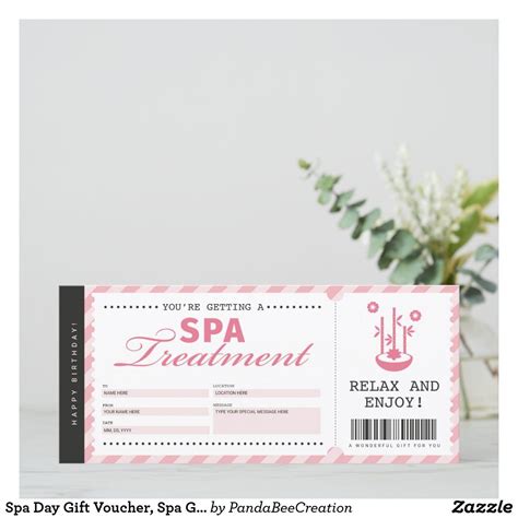 Spa Day Gift Voucher Spa Gift Certificate Pink Spa Gift Certificate