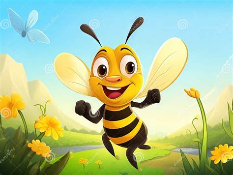 Cute Bee Cartoon Waving Stock Illustration Illustration Of Aigenerated