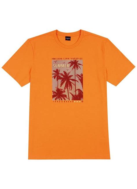 Camiseta Em Meia Malha Penteada Laranja Habana