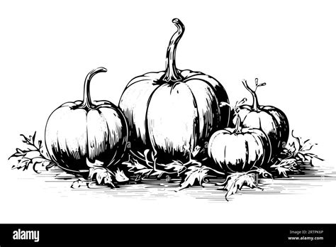 Ink Sketch Of Pumpkin Isolated On White Background Hand Drawn Vector