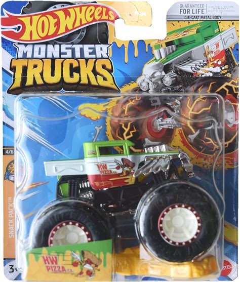 Amazon Hot Wheels Monster Trucks Pizza Co Connect And Crash Snack Pack Toys Games