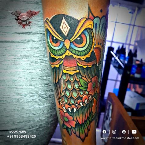 Colorful Looking Owl Tattoo In Big Size Pattern | Tattoo Ink Master