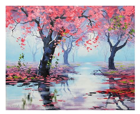 PINK WALL ART Decor Tree Paintings Pink Landscape Trees River - Etsy