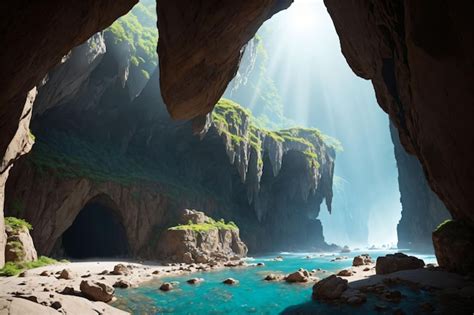 Premium AI Image | sea coast with a cave entrance