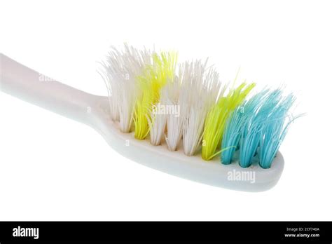 Old Toothbrush With Worn Out Bristles Isolated Macro Stock Photo Alamy