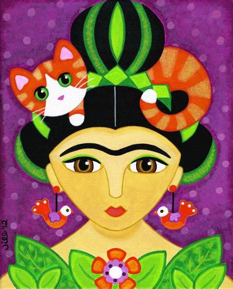 FRIDA Kahlo Her Orange Tabby CAT Folk Art PRINT By Thatsmycat 10 00