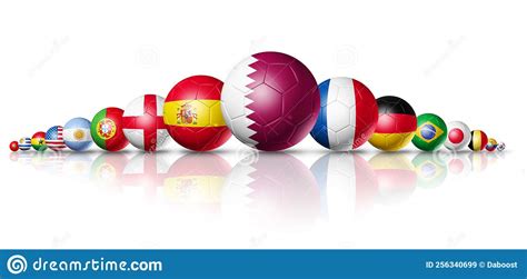 Qatar 2022 Football Soccer Balls With Team National Flags 3d