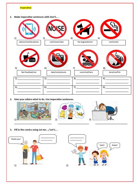 Imperative Sentences Grammar Drills Picture Description Exercises Writi ...