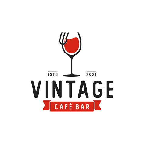 Wine Glass Fork Restaurant Vintage Retro Bar Bistro With Ribbon Logo