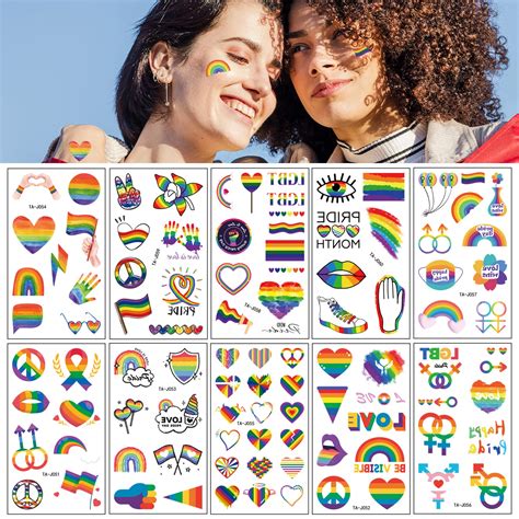 Buy Pcs Rainbow Temporary Tattoos Pride Tattoos Pride Stuff