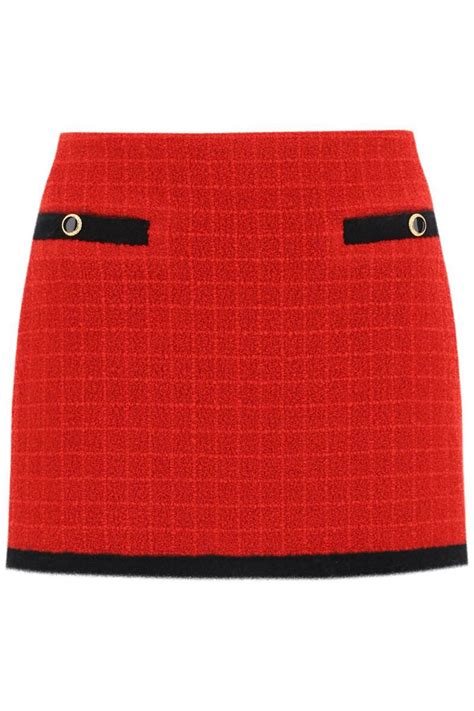 Buy Alessandra Rich Boucle Tweed Mini Skirt Red At Off Editorialist