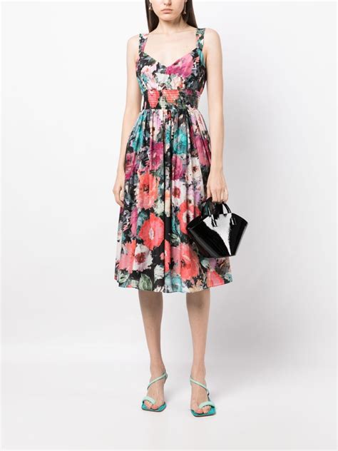 Marchesa Rosa Betony Floral Print Midi Dress Black Farfetch