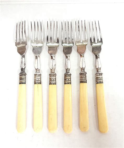 Antique Bone Handle Flatware Ornate Dinner Fork Set Of Civil War Era