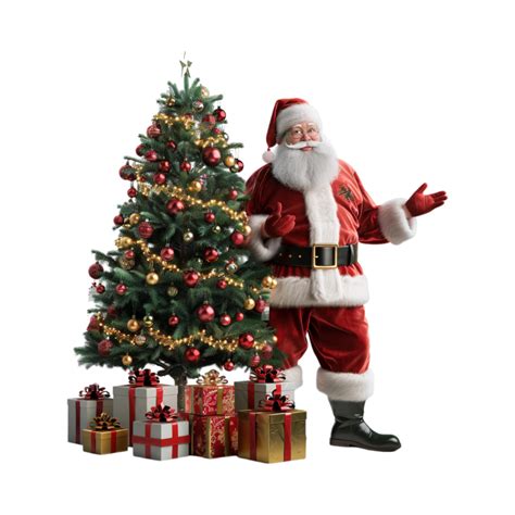 Christmas Santa Claus Standing with Tree on Transparent Background ...