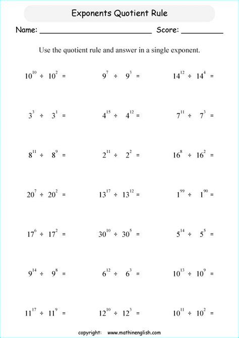 Law Of Exponents Worksheets