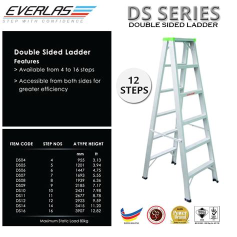 Everlas Ds12 Double Sided Aluminium Ladder 12 Step 2923mm 9 59