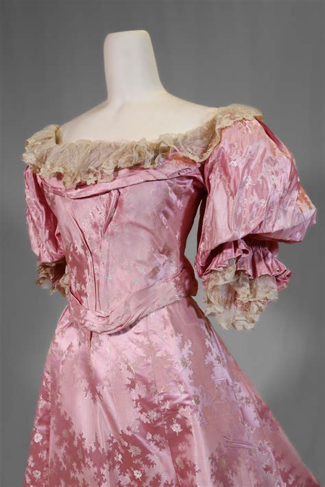 Clothing And Textiles Pink Silk Ball Gown With Large Puff Sleeves C