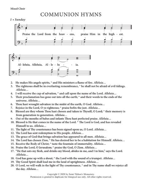 Communion Hymns (Daily & Festal) – Common Chant Setting with Text ...