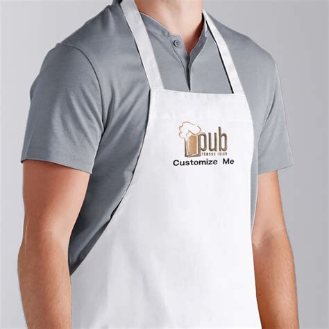 Choice White Customizable Poly Cotton Standard Bib Apron With 2 Pockets