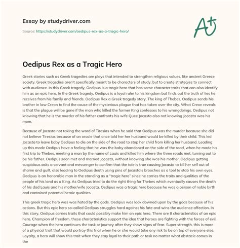 Oedipus Rex As A Tragic Hero Free Essay Example