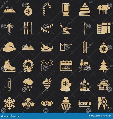 Winter Holiday Icons Set, Simple Style Stock Vector - Illustration of ...