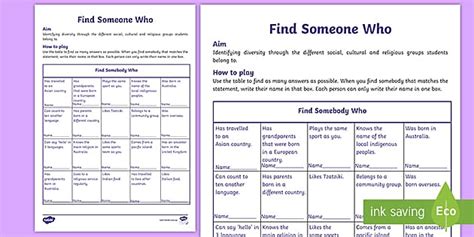 Find Someone Who Worksheet Lehrer Gemacht Twinkl
