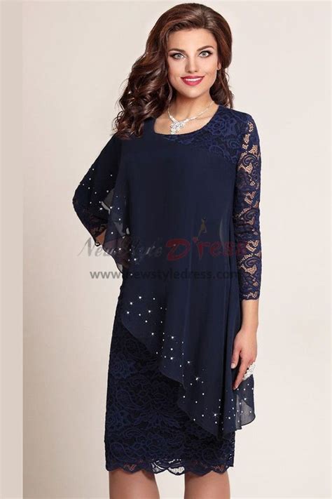 2019 Fashion Elegant Plus Size Dark Navy Lace Mother Of The Bride