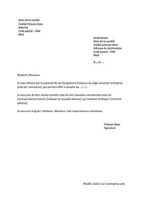 Modèle : Changement d’adresse entreprise - Gratuit