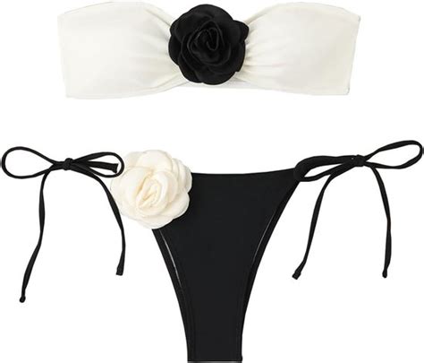 Strapless Bandeau Bikini Set Met 3D Bloemen Hoge Taille Badpak Dames