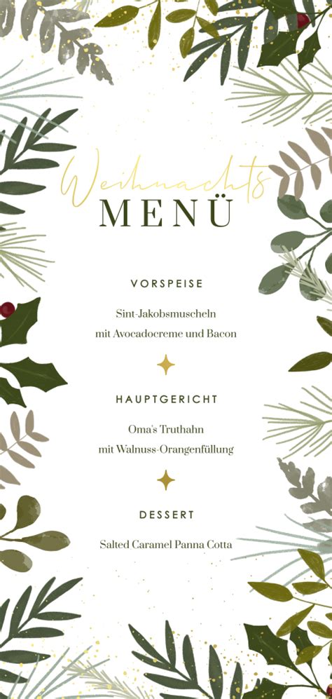 Weihnachtsmenü Karte mit Zweigen