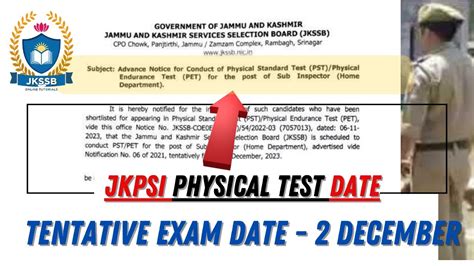 Tentative Date For Jkp Si Physical Test Advance Notice For Conduct