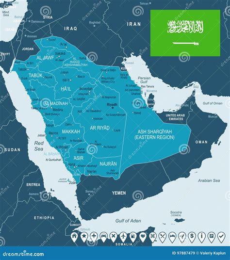 Arábia Saudita Ilustração Do Mapa E Da Bandeira Ilustração Stock