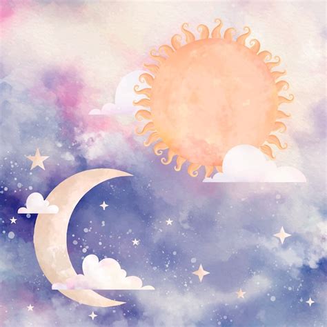 Premium Vector | Watercolor sun and moon illustration