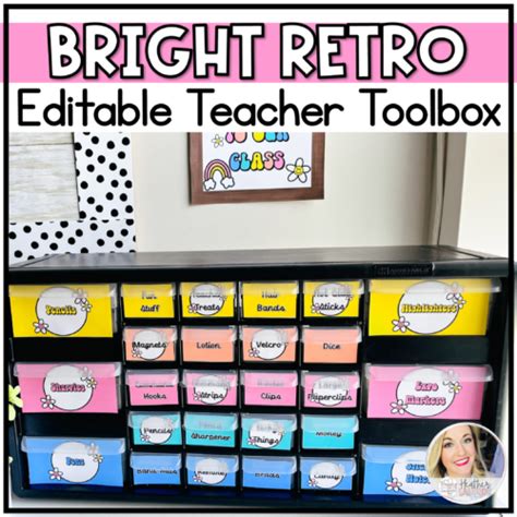 Teacher Toolbox Labels Editable Retro Rainbow Classroom Decor Classful