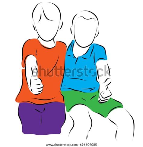 Two Boys Sitting Together Raised Their Stock Vector Royalty Free 696609085 Shutterstock