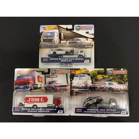 Hot Wheels Team Transport E Aero Lift Skyline GT R BNR34 Sakura Sprinter Skyline HT 2000GT X