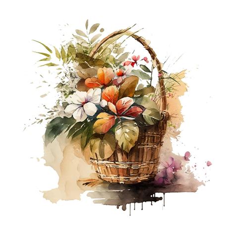 Watercolor Flowers Clipart vector, Easter Basket Png, Spring Floral ...