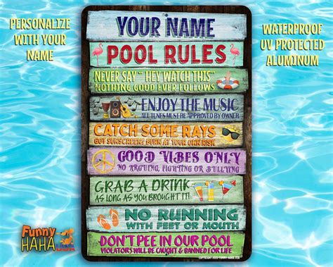 Personalized Pool Rules Sign Funny Swimming Decor Pool Bar Etsy