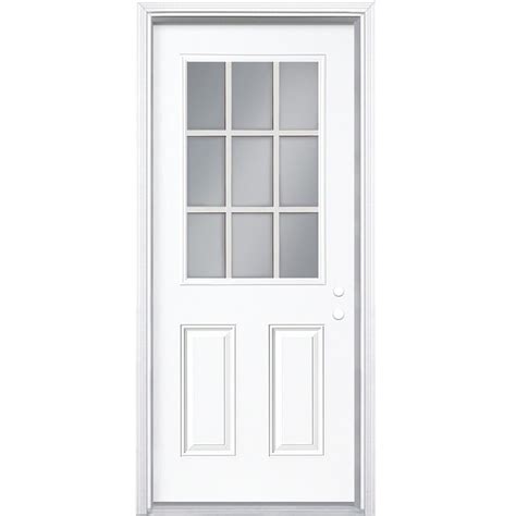 Shop Masonite Half Lite Clear Glass Primed Steel Prehung Double Entry Door With Insulating Core