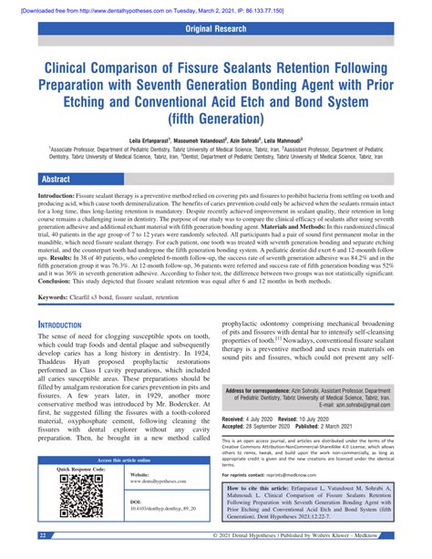 Pdf Clinical Comparison Of Fissure Sealants Retention Following