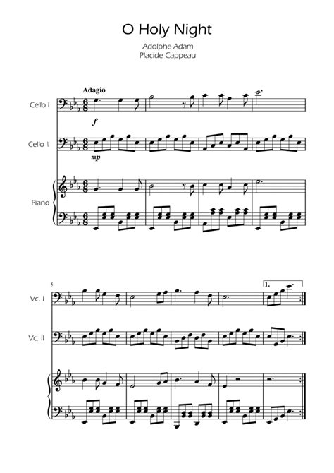 O Holy Night - Cello Duet w/ Piano - String Duet - Digital Sheet Music ...