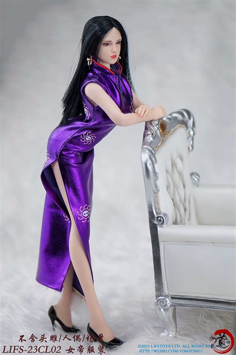 Lifs23cl02 16 Female Girl Purple Cheongsam Long Dress Diy 12 Boa·hancock Action Figure