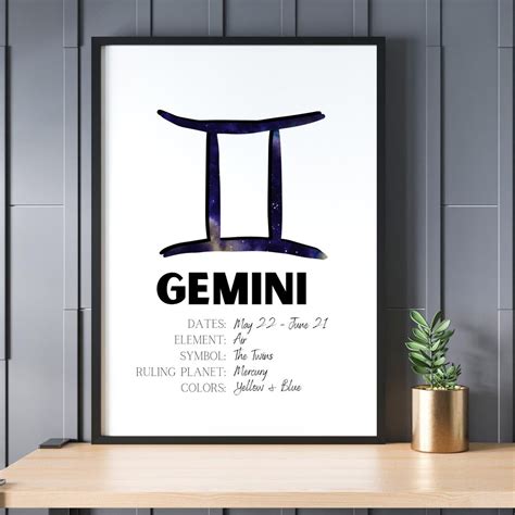 Gemini Zodiac Sign Print Gemini Poster Gemini Wall Art - Etsy