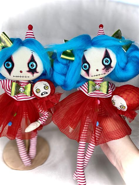 Goth Clown Doll With Big Blue Eyes And Balloon Art Doll Goth Cloth