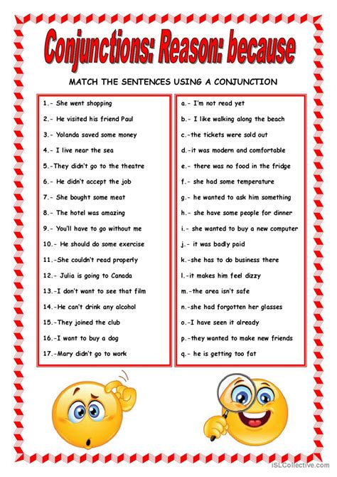 CONJUNCTION BECAUSE English ESL Worksheets Pdf Doc