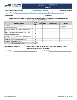 Fillable Online Aging Services Certificate Fax Email
