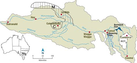 The Murrumbidgee River and catchment area. 51 M = Murrumbidgee ...