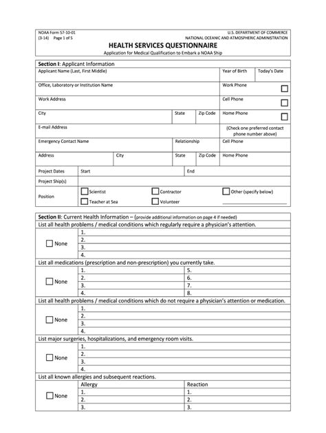 Fillable Online Nefsc Noaa HEALTH SERVICES QUESTIONNAIRE Fax Email